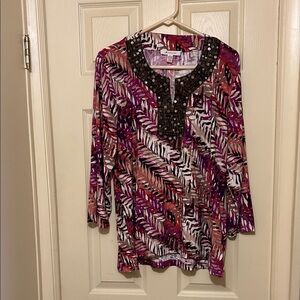 JM Collection Purple and Red Leaf Print Tunic